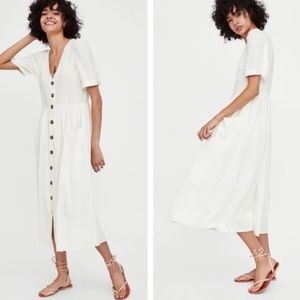 Zara Linen Button Front Midi Dress